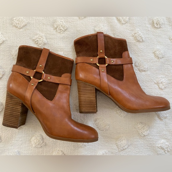 Ralph Lauren Western Brown Leather Suede Heeled Ankle Boots Minimal Quiet Luxury - Picture 2 of 8